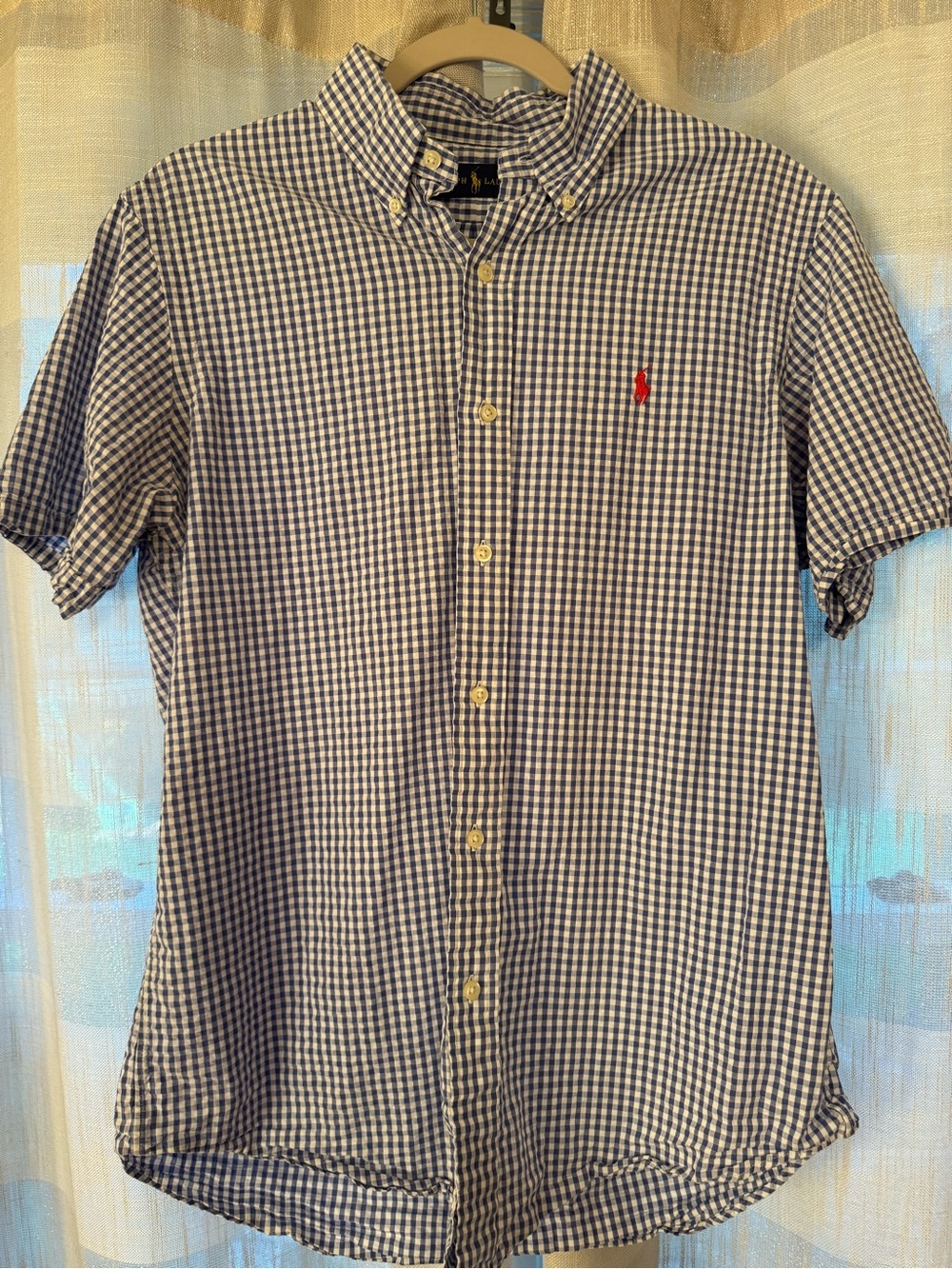 Polo by Ralph Lauren Navy and White Gingham Short-Sleeve Button-Down Shirt